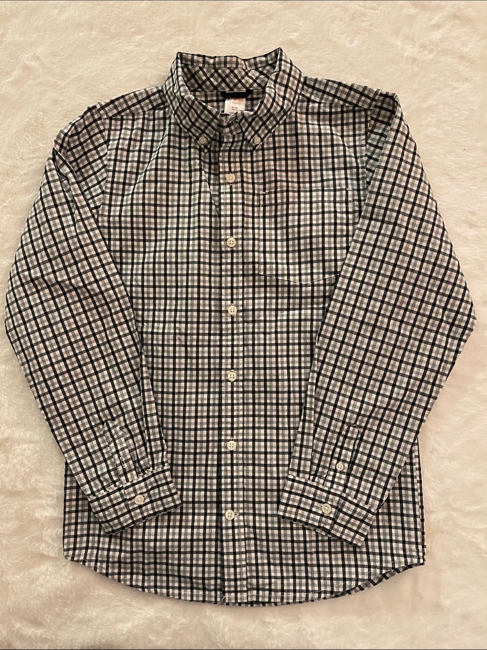 Gymboree Classic Boys Black Gray & White Checked Button-Down Shirt SZ L
